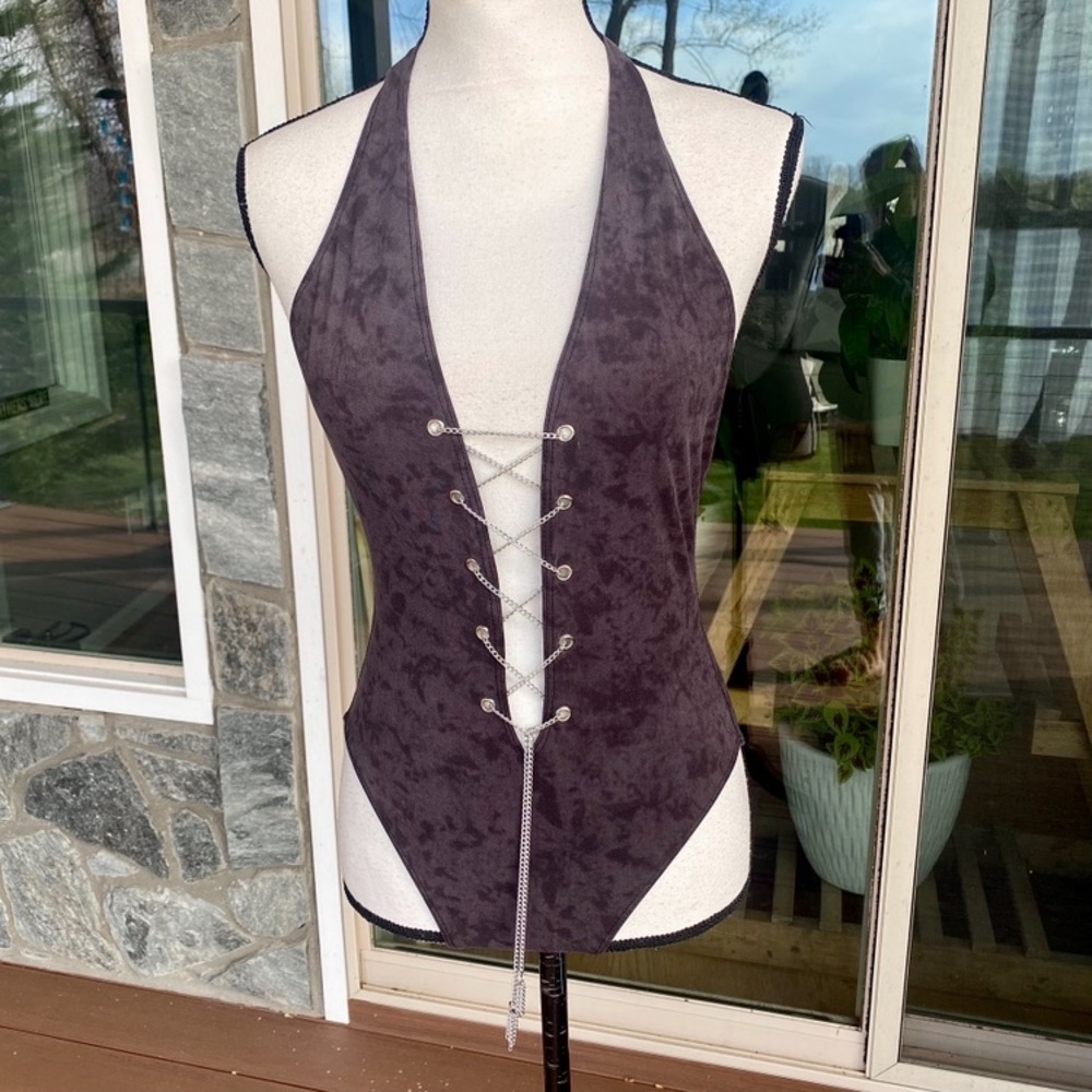 🔥Sauvage. Lace Up SEXY Swimsuit 🔥Deep Purple-Brown Suede /Velour like fabric 🔥